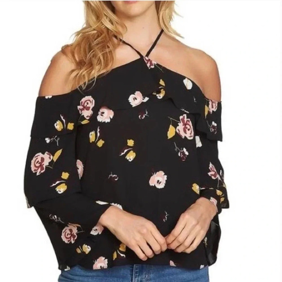 1. State Halter Neck Floral Tiered Top Black Size XS - Picture 11 of 11
